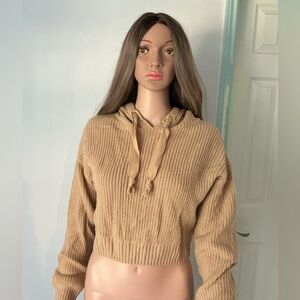 Divided Tan Cropped Hoodie Sweater